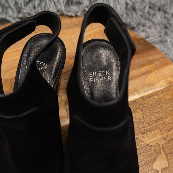 Eileen Fisher Slingback Heels Round Toe Black Suede Block Size 6 - Picture 4 of 8